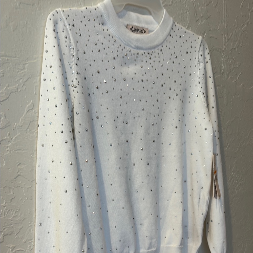 Nanette Lepore BNWT Small White Sweater with Rhinestone Details silver